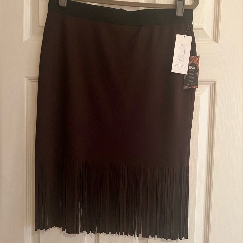 NWT Stretchy faux suede fringe skirt
